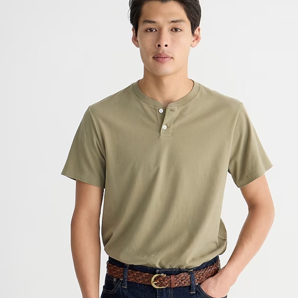 J crew Short-sleeve sueded cotton henley dusty fatigue